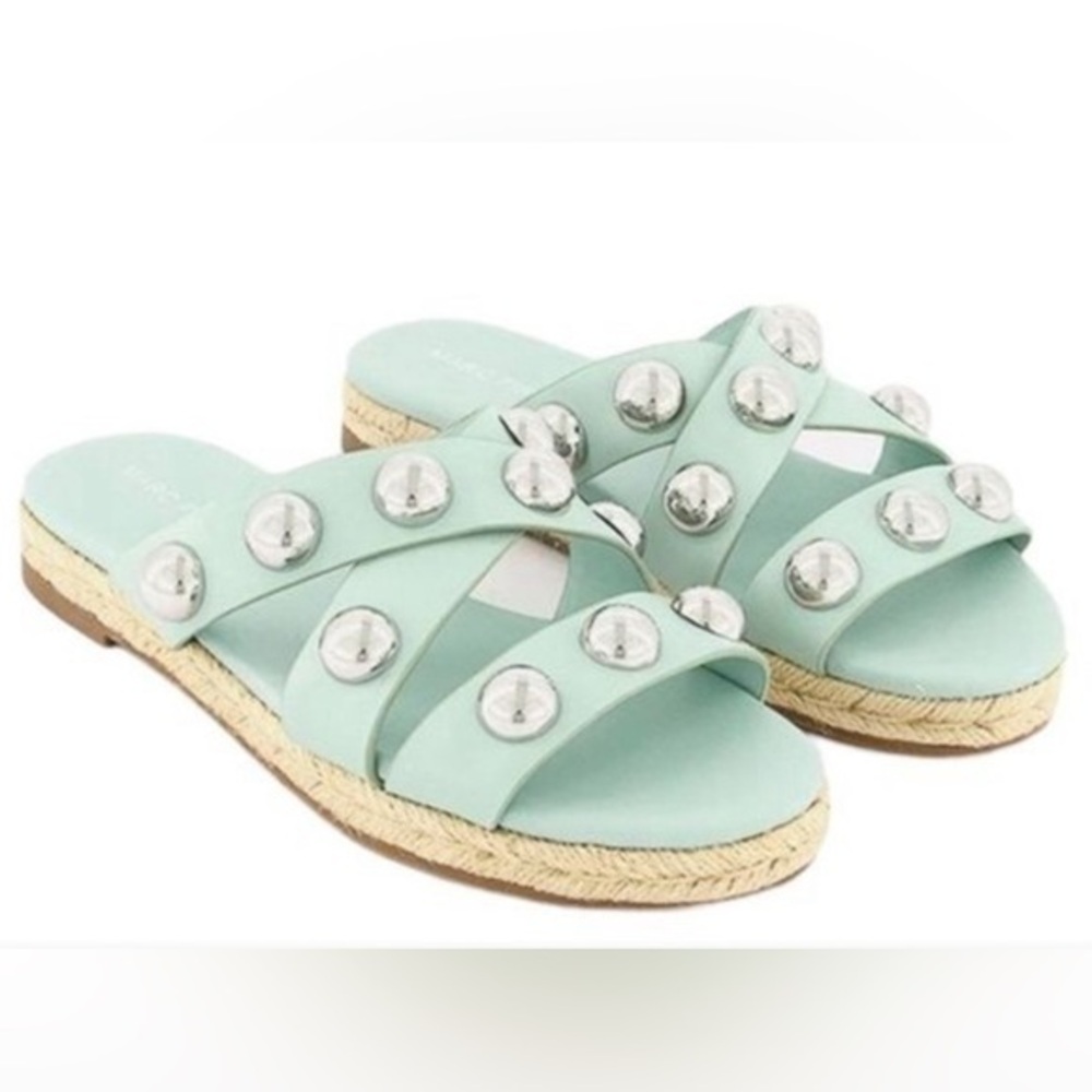MARC FISHER sandal shoes Prisca Ball Studded Espadrille Sandal Silt Green mint